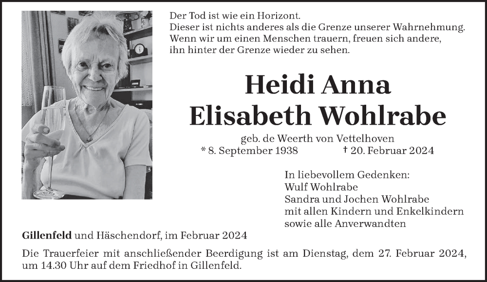  Traueranzeige für Heidi Anna Elisabeth Wohlrabe vom 22.02.2024 aus trierischer_volksfreund