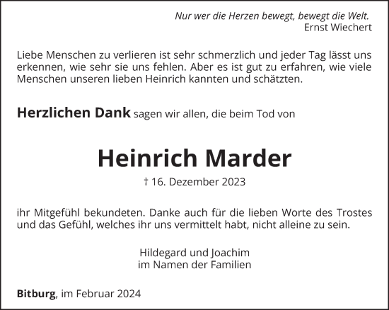 Traueranzeige von Heinrich Marder von trierischer_volksfreund