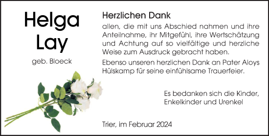 Traueranzeige von Helga Lay von trierischer_volksfreund