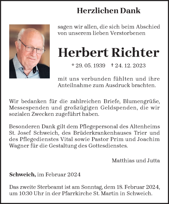 Traueranzeige von Herbert Richter von trierischer_volksfreund