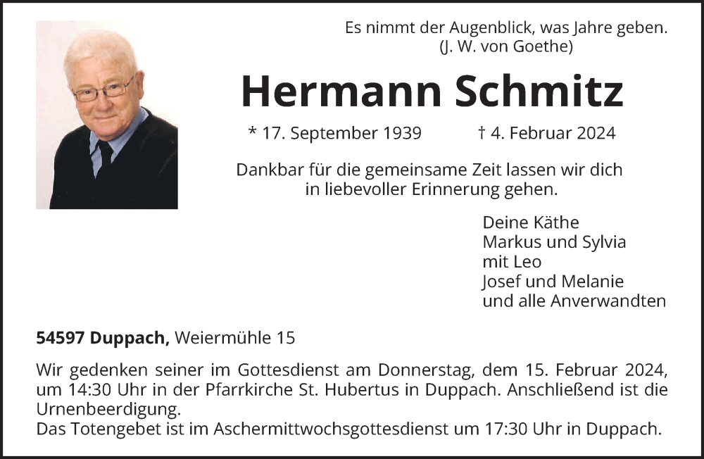  Traueranzeige für Hermann Schmitz vom 10.02.2024 aus trierischer_volksfreund