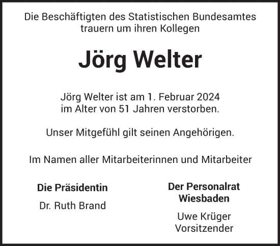 Traueranzeige von Jörg Welter von trierischer_volksfreund