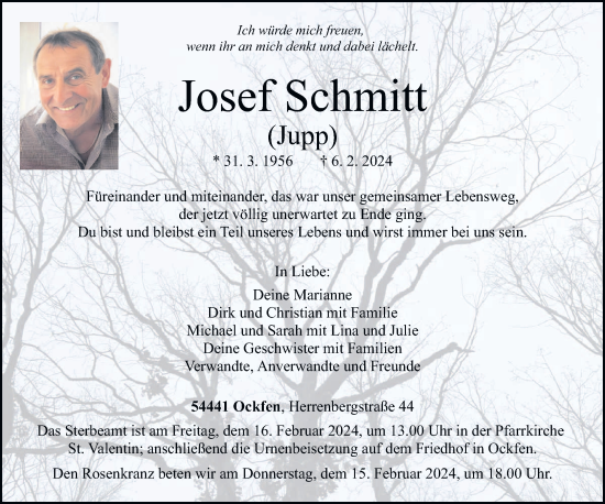 Traueranzeige von Josef Schmitt von trierischer_volksfreund