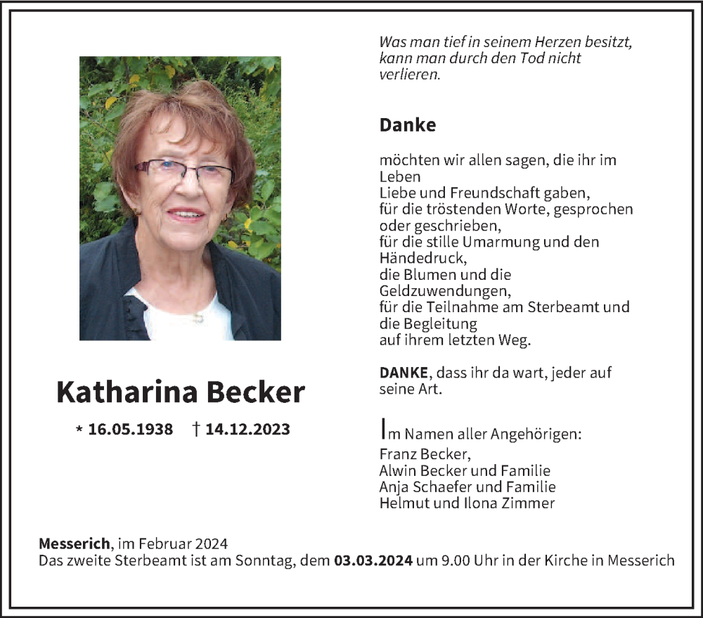  Traueranzeige für Katharina Becker vom 17.02.2024 aus trierischer_volksfreund