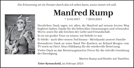 Traueranzeige von Manfred Rump von trierischer_volksfreund
