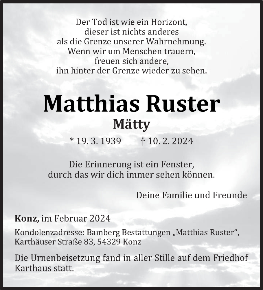  Traueranzeige für Matthias Ruster vom 28.02.2024 aus trierischer_volksfreund