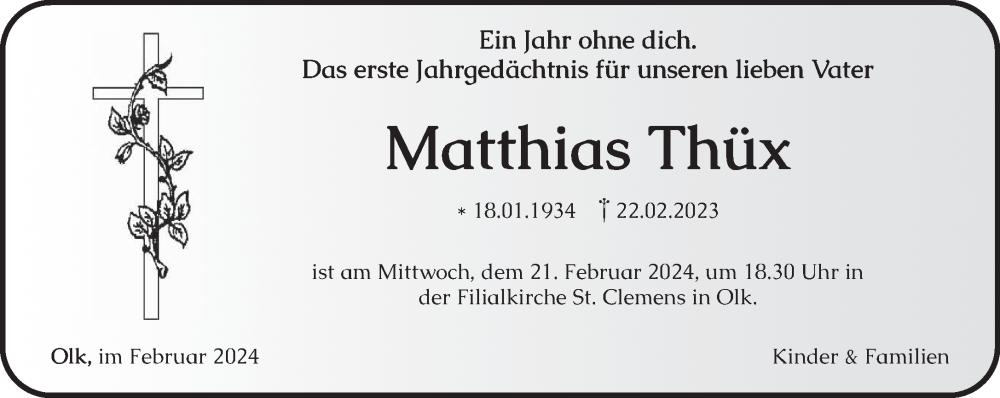  Traueranzeige für Matthias Thüx vom 12.02.2024 aus trierischer_volksfreund