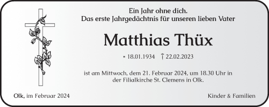 Traueranzeige von Matthias Thüx von trierischer_volksfreund