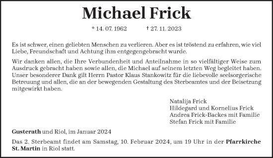 Traueranzeige von Michael Frick von trierischer_volksfreund
