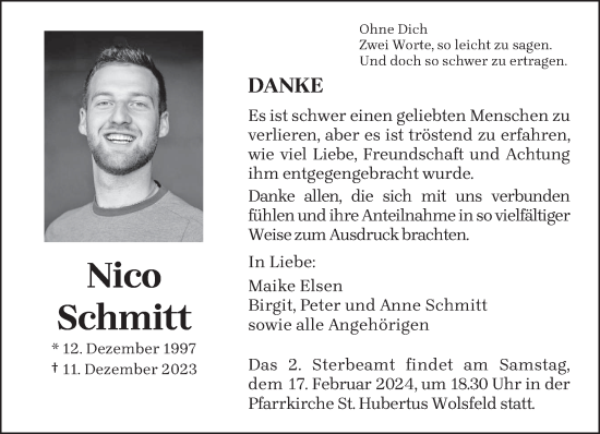 Traueranzeige von Nico Schmitt von trierischer_volksfreund