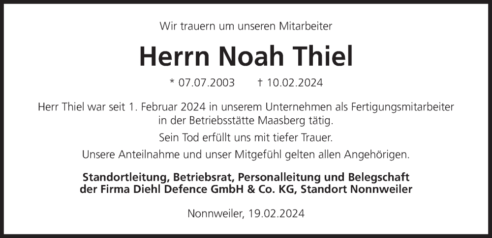  Traueranzeige für Noah Thiel vom 24.02.2024 aus trierischer_volksfreund