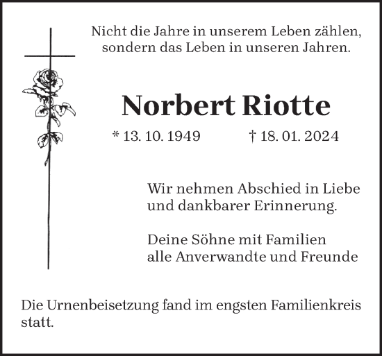 Traueranzeige von Norbert Riotte von trierischer_volksfreund