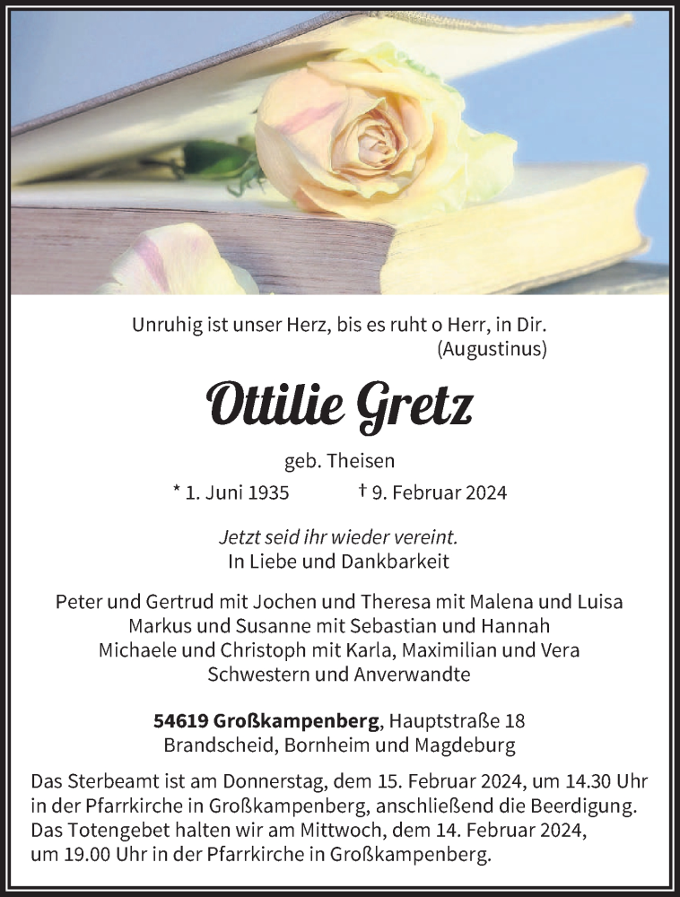  Traueranzeige für Ottilie Gretz vom 13.02.2024 aus trierischer_volksfreund