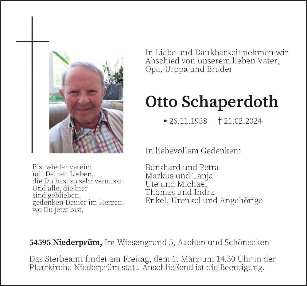  Traueranzeige für Otto Schaperdoth vom 26.02.2024 aus trierischer_volksfreund