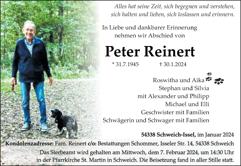  Traueranzeige für Peter Reinert vom 03.02.2024 aus trierischer_volksfreund