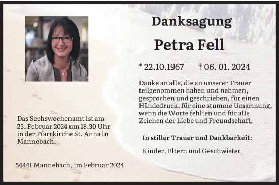 Traueranzeige von Petra Fell von trierischer_volksfreund