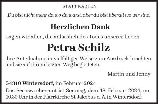 Traueranzeige von Petra Schilz von trierischer_volksfreund