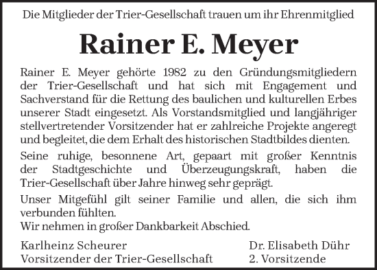 Traueranzeige von Rainer E. Meyer von trierischer_volksfreund