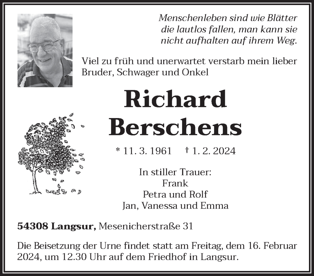 Traueranzeige für Richard Berschens vom 10.02.2024 aus trierischer_volksfreund