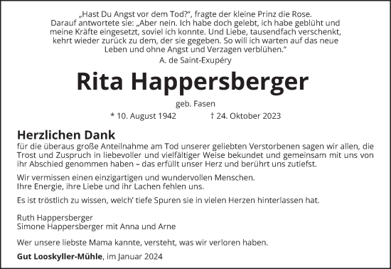 Traueranzeige von Rita Happersberger von trierischer_volksfreund