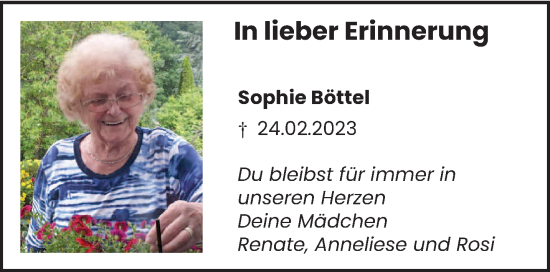 Traueranzeige von Sophie Böttel von trierischer_volksfreund