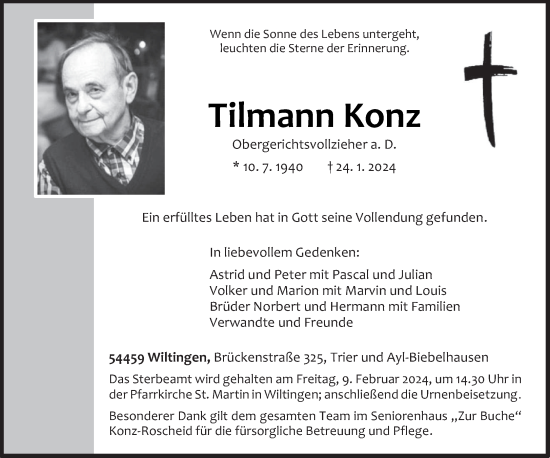 Traueranzeige von Tilmann Konz von trierischer_volksfreund