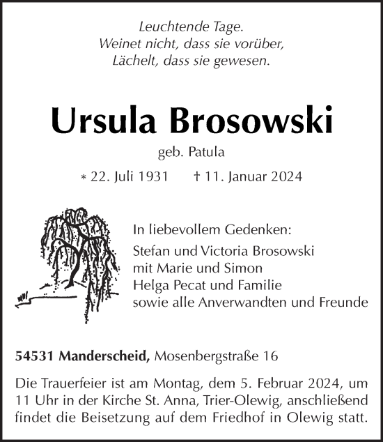 Traueranzeige von Ursula Brosowski von trierischer_volksfreund