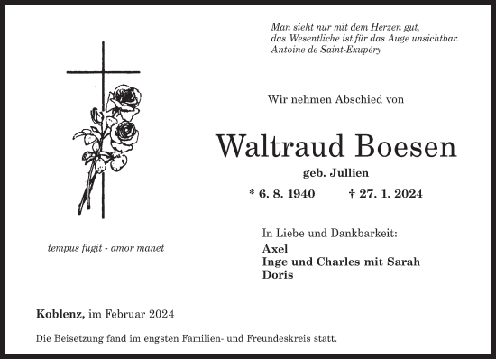 Traueranzeige von Waltraud Boesen von trierischer_volksfreund