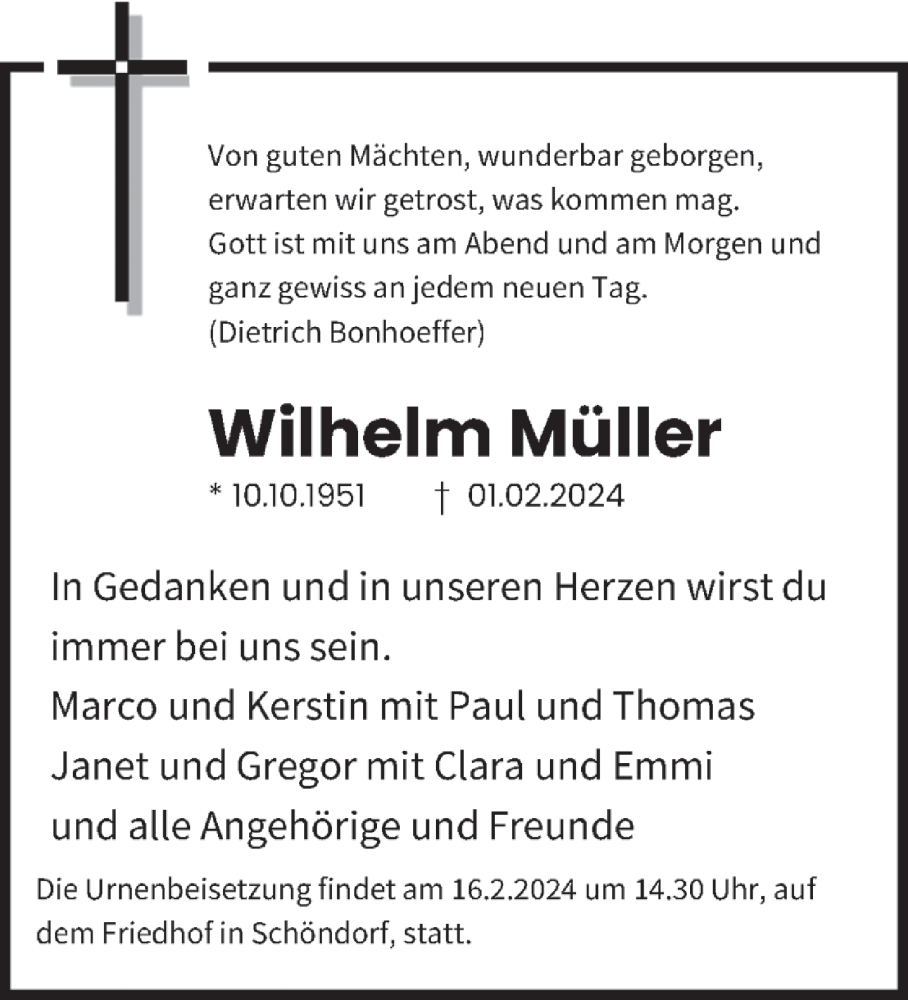  Traueranzeige für Wilhelm Müller vom 10.02.2024 aus trierischer_volksfreund