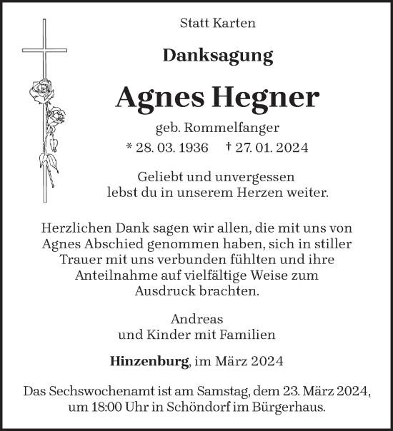 Traueranzeige von Agnes Hegner von trierischer_volksfreund