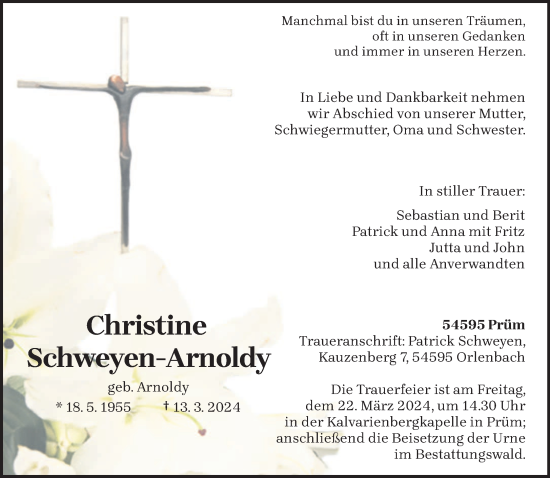 Traueranzeige von Christine Schweyen-Arnoldy von trierischer_volksfreund