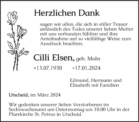Traueranzeige von Cilli Elsen von trierischer_volksfreund