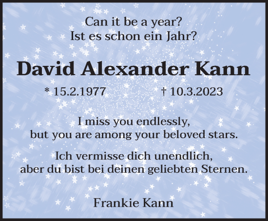 Traueranzeige von David Alexander Kann von trierischer_volksfreund