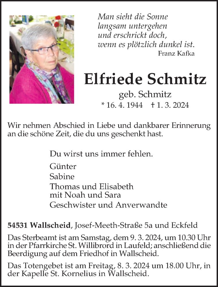  Traueranzeige für Elfriede Schmitz vom 06.03.2024 aus trierischer_volksfreund