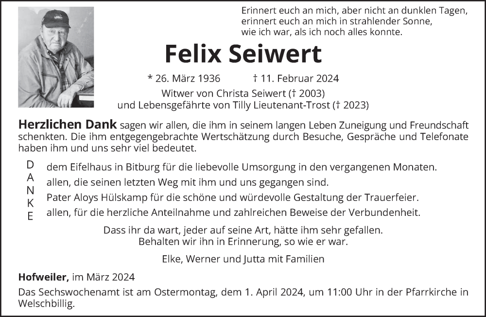  Traueranzeige für Felix Seiwert vom 23.03.2024 aus trierischer_volksfreund