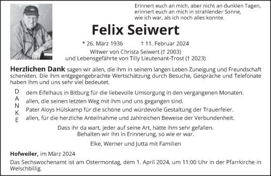 Traueranzeige von Felix Seiwert von trierischer_volksfreund