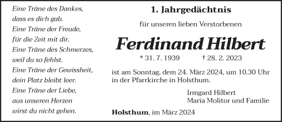 Traueranzeige von Ferdinand Hilbert von trierischer_volksfreund