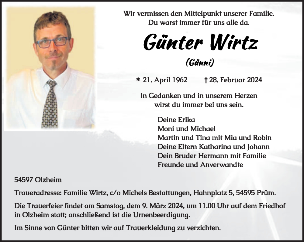  Traueranzeige für Günter Wirtz vom 06.03.2024 aus trierischer_volksfreund
