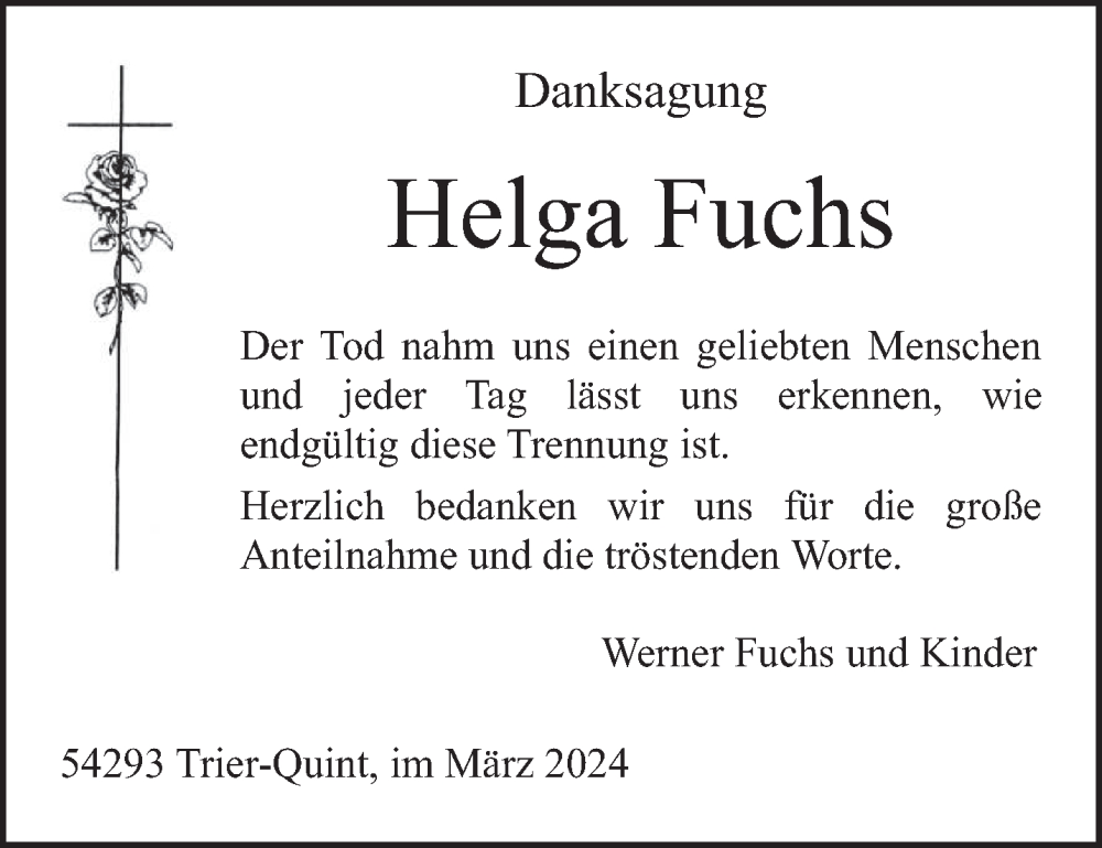  Traueranzeige für Helga Fuchs vom 09.03.2024 aus trierischer_volksfreund