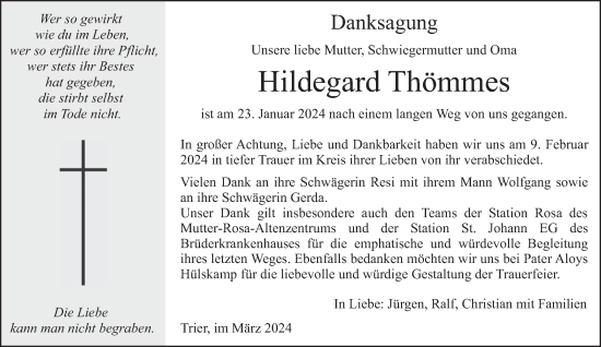Traueranzeige von Hildegard Thömmes von trierischer_volksfreund
