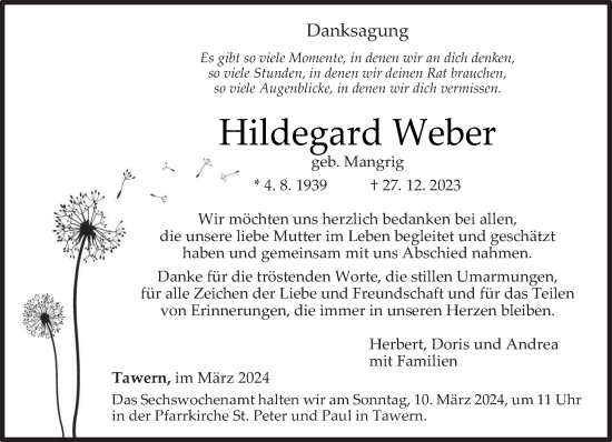 Traueranzeige von Hildegard Weber von trierischer_volksfreund