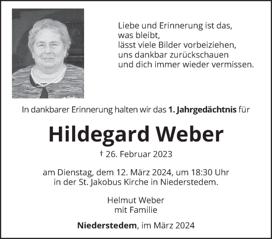 Traueranzeige von Hildegard Weber von trierischer_volksfreund