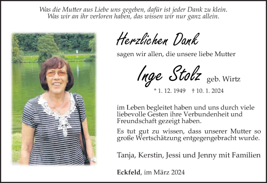 Traueranzeige von Inge Stolz von trierischer_volksfreund
