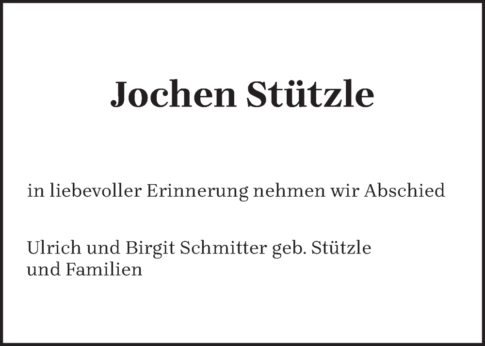  Traueranzeige für Jochen Stützle vom 30.03.2024 aus trierischer_volksfreund