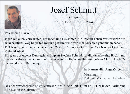 Traueranzeige von Josef Schmitt von trierischer_volksfreund