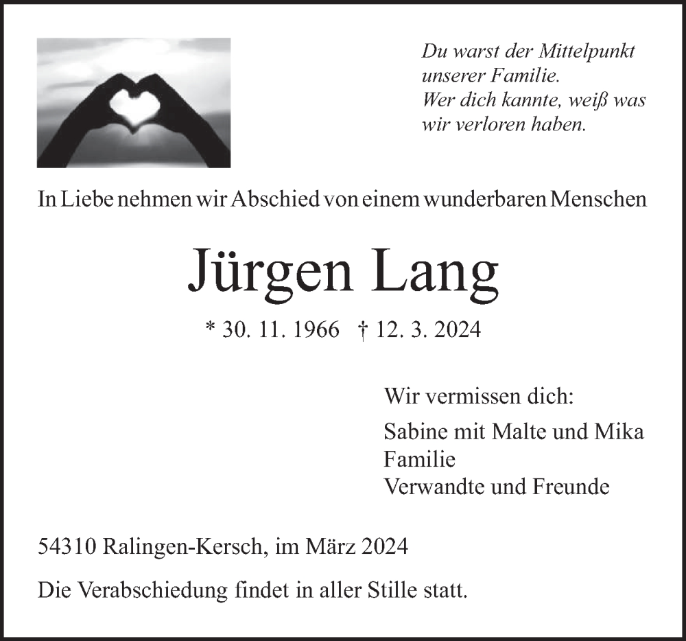  Traueranzeige für Jürgen Lang vom 23.03.2024 aus trierischer_volksfreund