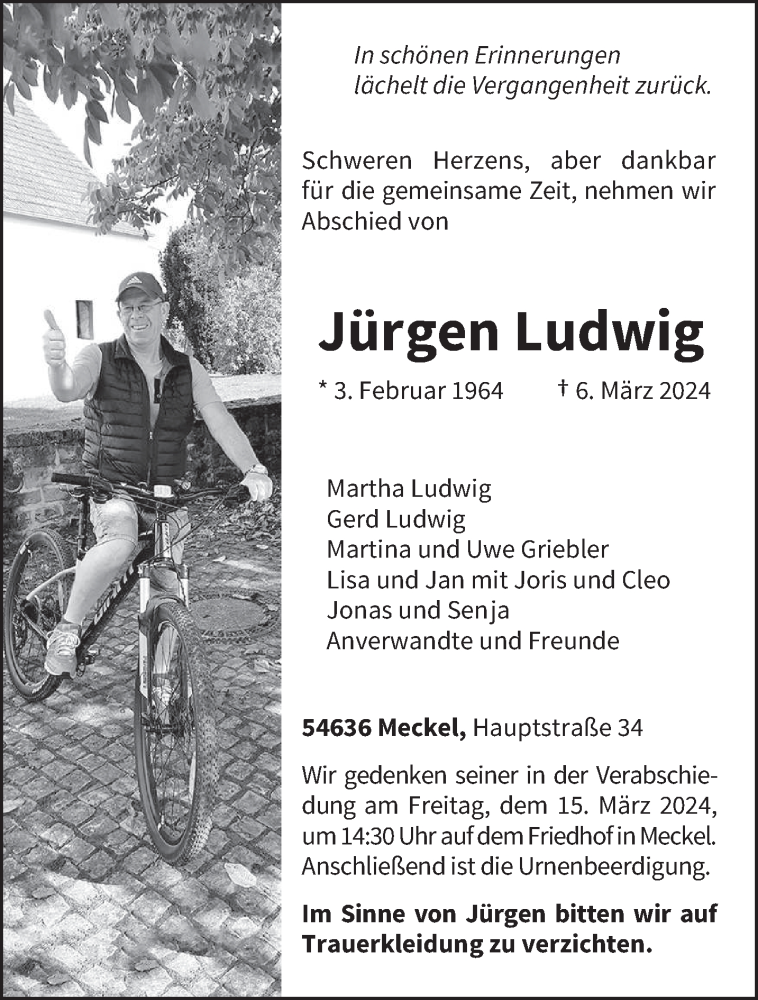 Traueranzeige für Jürgen Ludwig vom 09.03.2024 aus trierischer_volksfreund