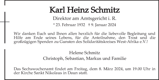 Traueranzeige von Karl Heinz Schmitz von trierischer_volksfreund