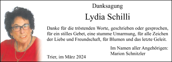 Traueranzeige von Lydia Schilli von trierischer_volksfreund