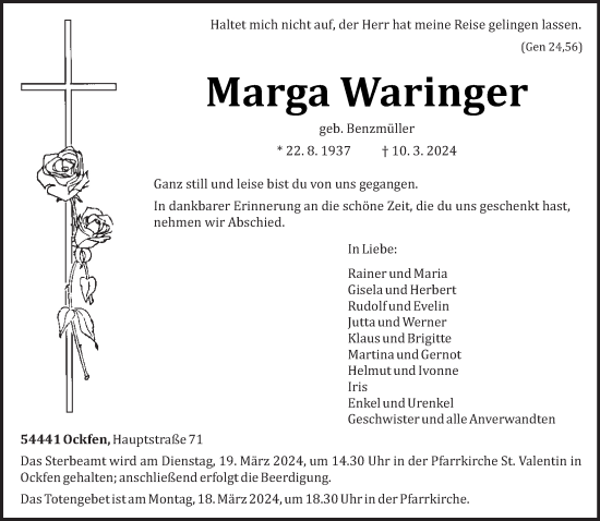 Traueranzeige von Marga Waringer von trierischer_volksfreund